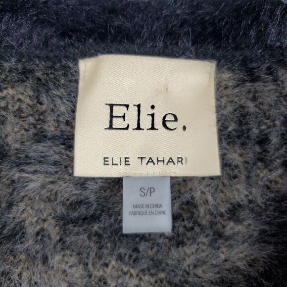 Elie Tahari Faux Fur Houndstooth Button Up Sweater Fuzzy Jacket Womens Sz S - Picture 9 of 11